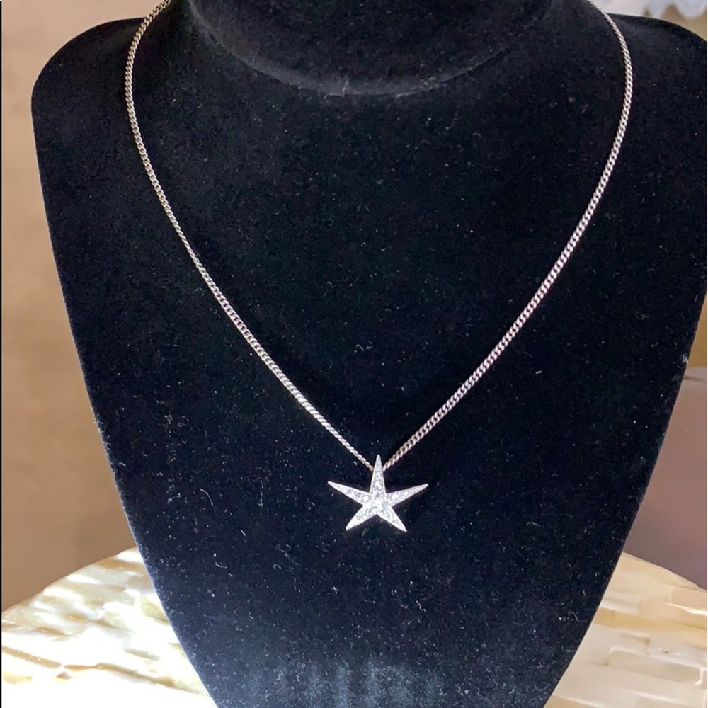 Charm Necklace Silver CZ Starfish Pendant 14”